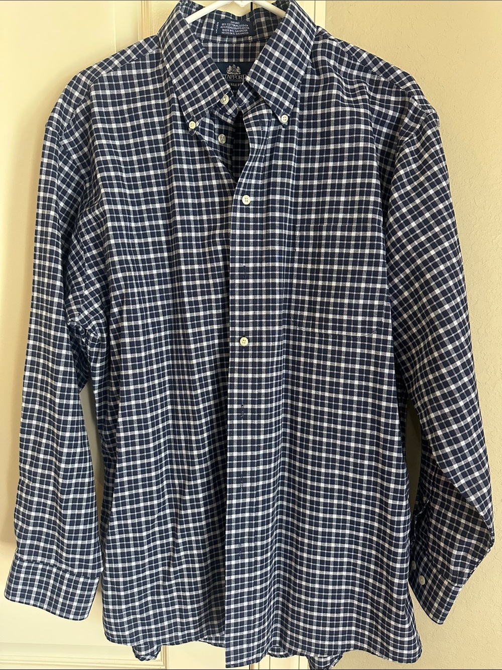 Stafford  Navy and White Checked Button-Down Shirt